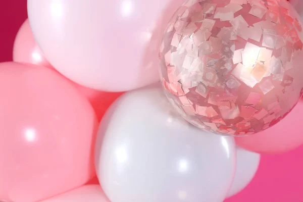 Bellissimi Palloncini Colorati Sfondo Rosa Primo Piano — Foto Stock