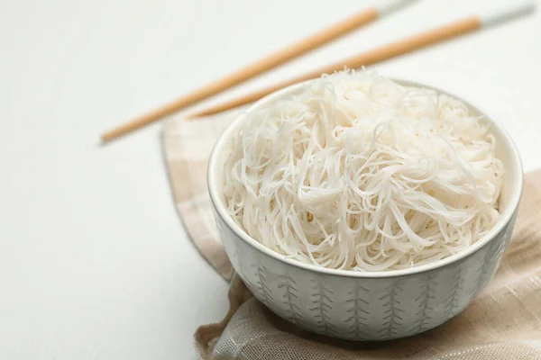 Tasty Cooked Rice Noodles White Table — 스톡 사진
