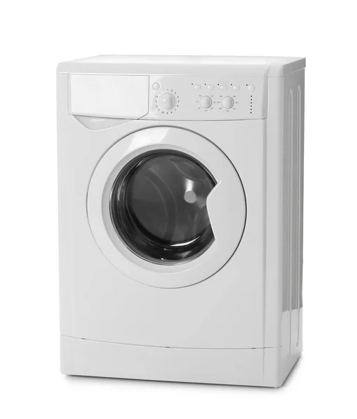 Mesin cuci modern diisolasi dengan warna putih. Hari Laundry — Stok Foto