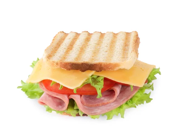 Νόστιμο σάντουιτς με ζαμπόν απομονώνονται σε λευκό — Φωτογραφία Αρχείου