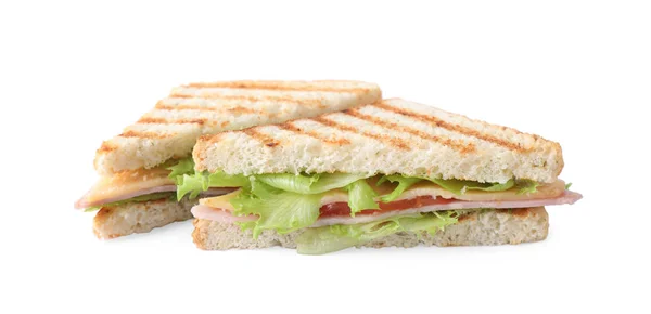 Вкусный сэндвич с ветчиной на белом фоне — стоковое фото