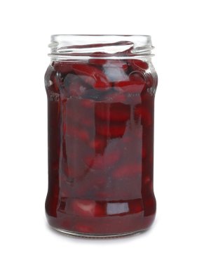 Beyaz üzerine izole fasulye turşulu cam kavanoz.