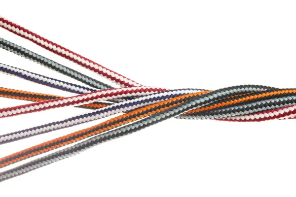 Cordes Torsadées Colorées Isolées Sur Blanc Concept Unité — Photo