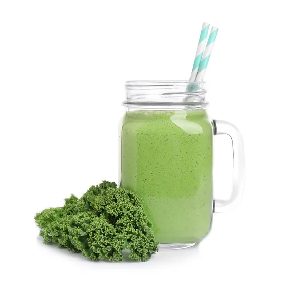 Tasty fresh kale smoothie on white background — 스톡 사진