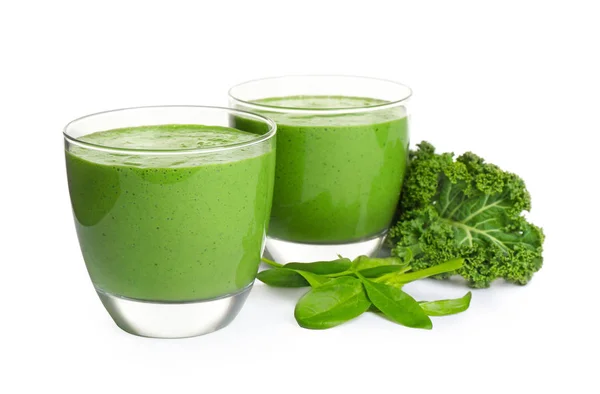 Tasty fresh kale smoothie with spinach isolated on white — 스톡 사진