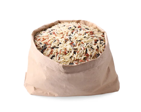 Mix Brown Rice Paper Bag Isolated White — Stock Photo, Image