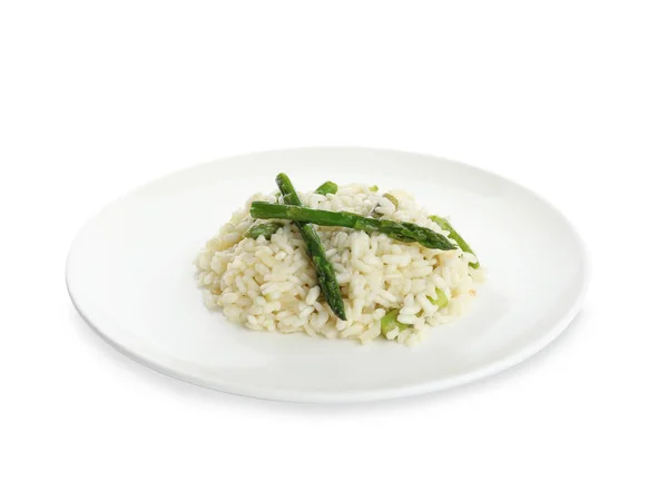 Delicioso Risotto Con Espárragos Aislados Blanco — Foto de Stock