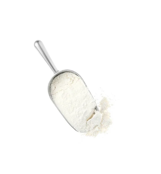 Scoop Flour Isolated White Top View — 图库照片