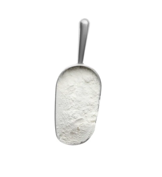 Scoop Flour Isolated White Top View — 图库照片