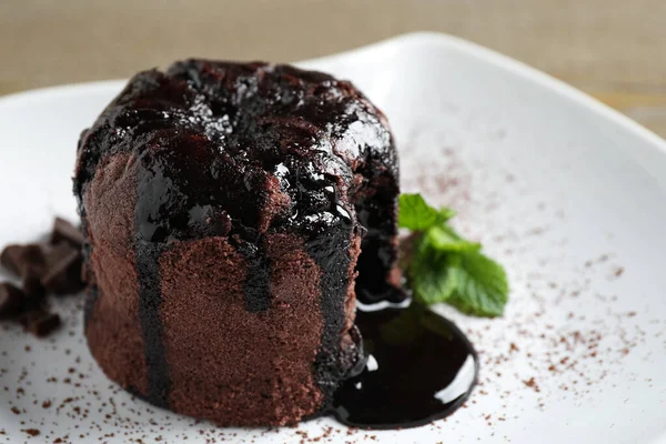 Delicious Warm Chocolate Lava Cake Plate Closeup — Stock Photo, Image