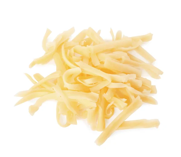 Pile Grated Cheese Isolated White Top View — ストック写真