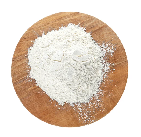 Pile of flour isolated on white, top view — 스톡 사진