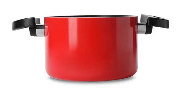 Pote vermelho moderno vazio isolado no branco — Fotografia de Stock