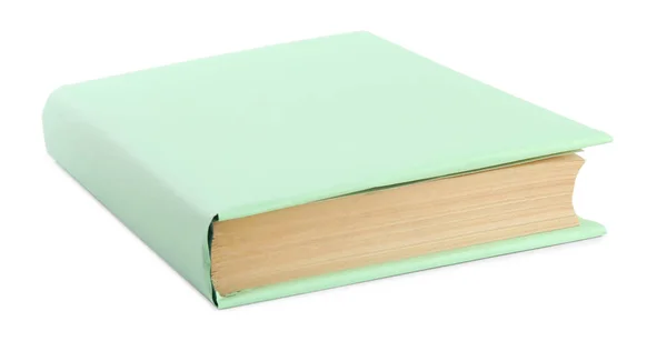 Boka med blank ljusgrön pärm isolerad på vitt — Stockfoto