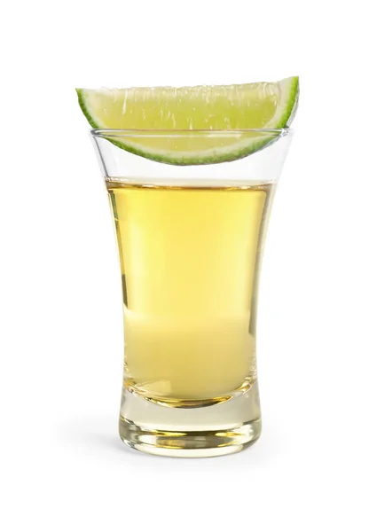 Mexican Tequila Shot Lime Slice Isolated White — 스톡 사진