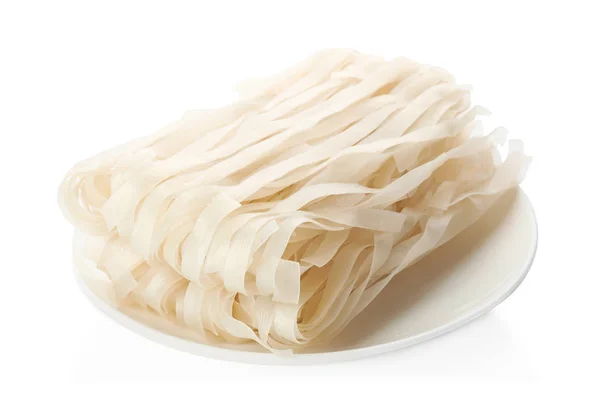 Placa con fideos de arroz aislados en blanco — Foto de Stock