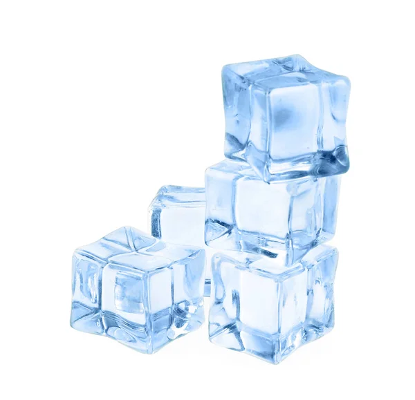Cubos Hielo Cristalinos Aislados Blanco —  Fotos de Stock