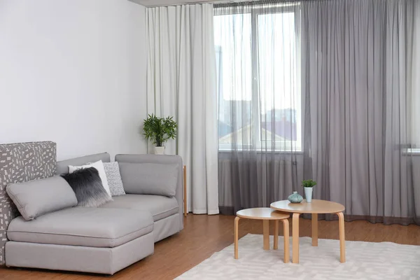 Window Stylish Curtains Living Room Interior — Stock Photo, Image