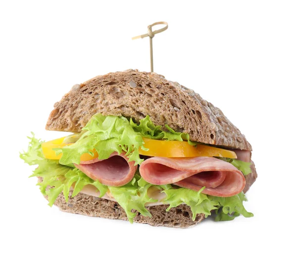 Ízletes szendvics sonkával elszigetelt fehér — Stock Fotó