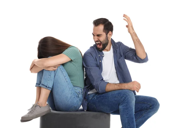 Man Shouting His Girlfriend White Background Relationship Problems — Stock Photo, Image