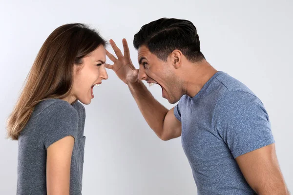 Couple Quarreling Light Background Relationship Problems — Stock Photo, Image