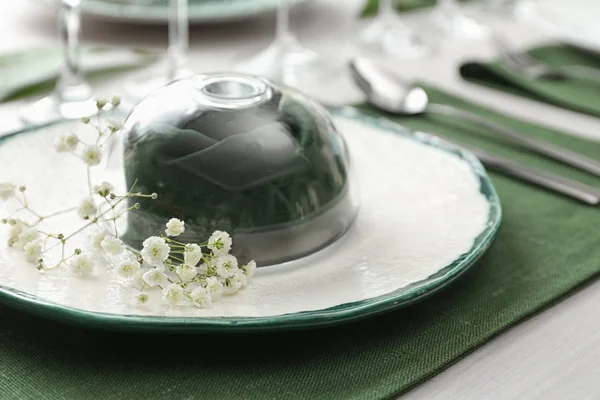 Stylish tableware with flowers on table, closeup. Festive settin — Stock Photo, Image