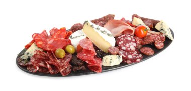 Lezzetli jambonlu tabak ve Whit 'e izole edilmiş diğer lezzetler.