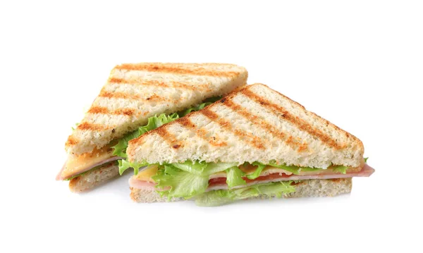 Tasty sandwich with ham on white background — ストック写真
