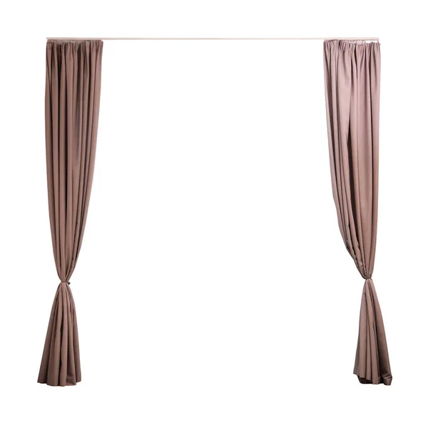 Beautiful Elegant Brown Curtains White Background — ストック写真