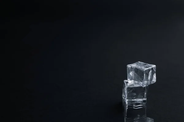Crystal Clear Ice Cubes Black Background Space Text — Stock Photo, Image