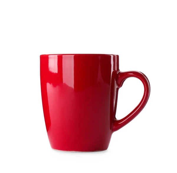 Bella tazza di ceramica rossa isolata su bianco — Foto Stock