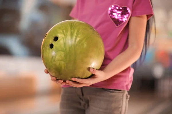 Little Girl Ball Bowling Club Closeup — Stock Photo, Image