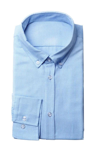 Erkek stili açık mavi gömlek beyaz, üst görünümde izole. — Stok fotoğraf