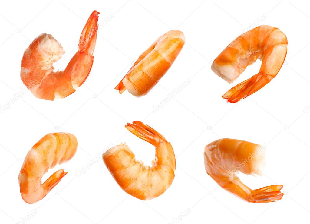 Delicious cooked shrimp isolated on white. Healthy seafood