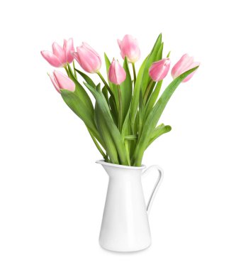 Beyaz vazodaki güzel pembe bahar laleleri