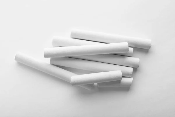 Pieces Chalk White Background Top View — Stock Photo, Image