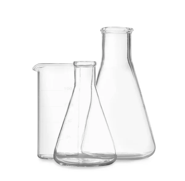 Limpiar Cristalería Laboratorio Vacía Aislada Blanco —  Fotos de Stock