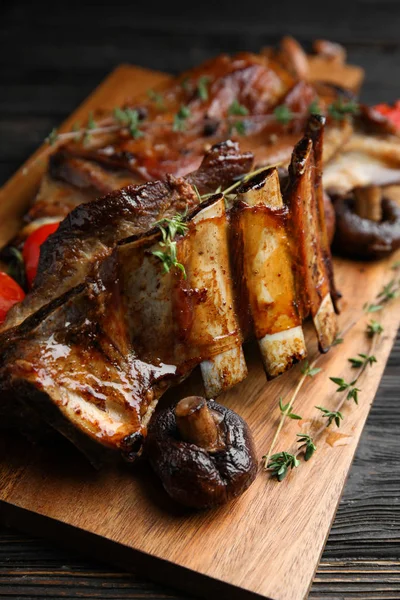 Delicious Roasted Ribs Served Table Closeup — 스톡 사진