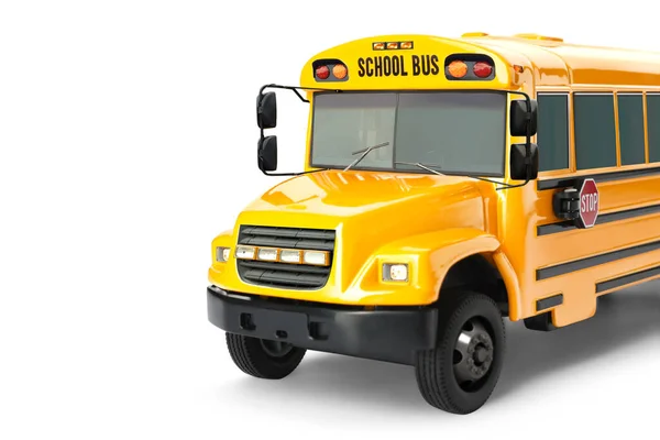 Żółty Szkolny Autobus Odizolowany Białym Transport Dla Studentów — Zdjęcie stockowe