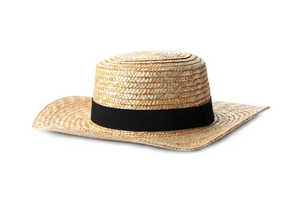 Sombrero de paja aislado en blanco. Accesorio con estilo —  Fotos de Stock