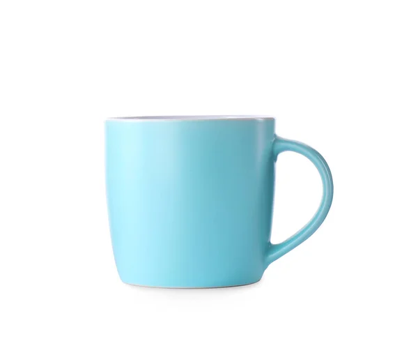 Belle tasse bleu clair isolée sur blanc — Photo