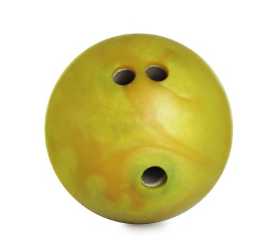 Modern sarı bowling topu beyaza izole edilmiş.