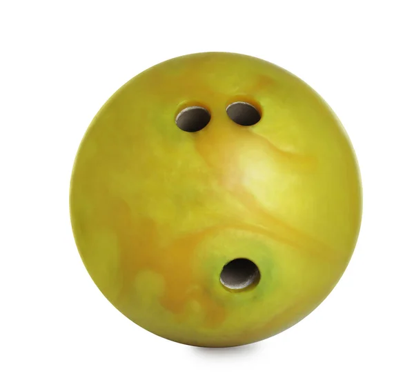 Moderne gelbe Bowlingkugel isoliert auf weiß — Stockfoto