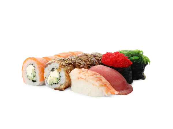 Set med läcker sushi isolerad på vitt — Stockfoto