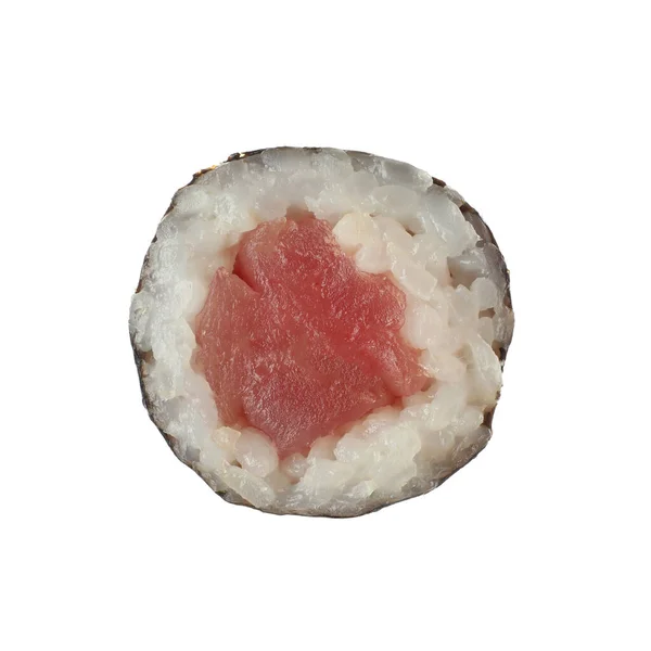 Rotolo di sushi con tonno isolato su bianco — Foto Stock