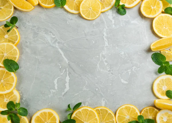 Frame Made Ingredients Lemonade Grey Marble Background Top View Space — Stock Photo, Image