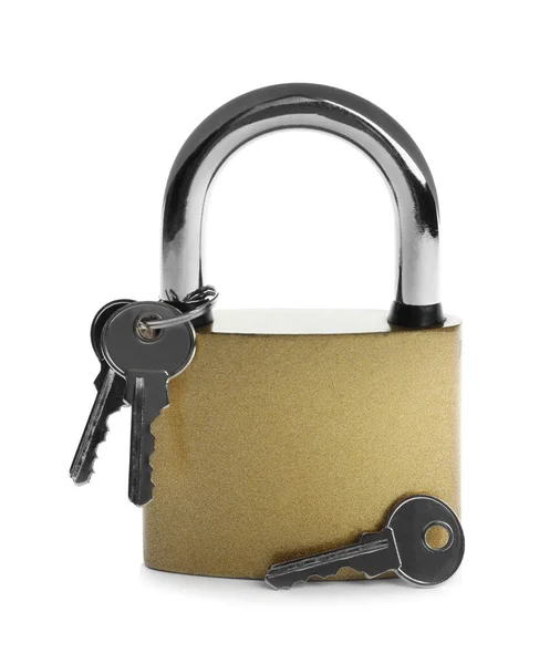 Steel Padlock Keys Isolated White Safety Concept — 스톡 사진