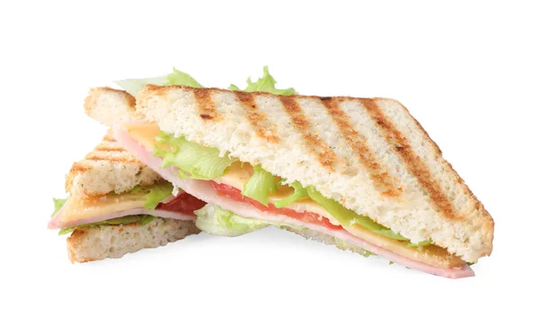 Смачний бутерброд з шинкою на білому тлі — стокове фото