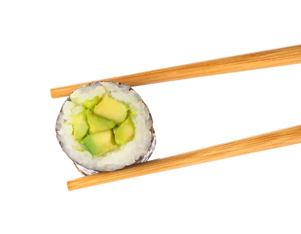 Delicious avocado sushi roll on white background — Stock Photo, Image