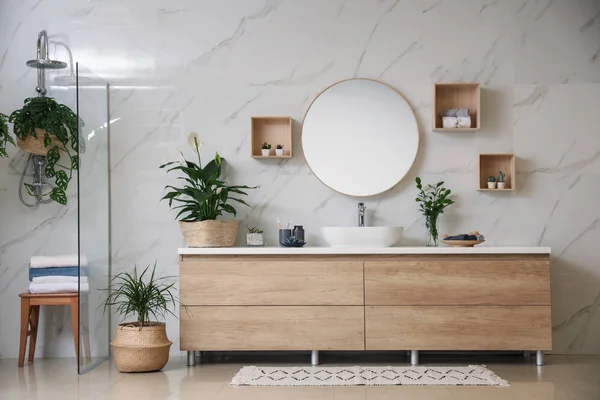 Plantas Verdes Elegante Casa Banho Moderna Design Interiores — Fotografia de Stock